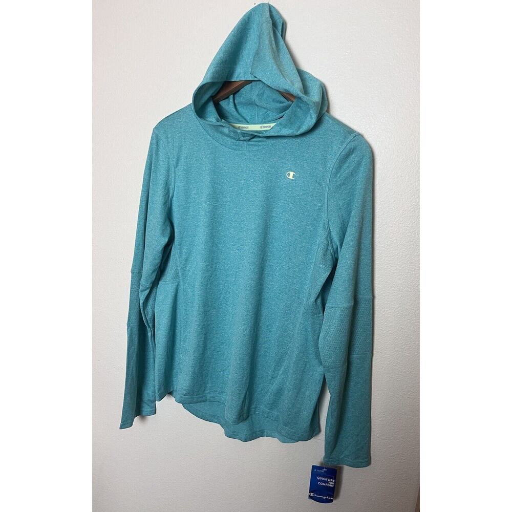 NWT Champion Vapor Powertrain Athletic Running Shirt Hoodie Green Women’s Large - Picture 2 of 7